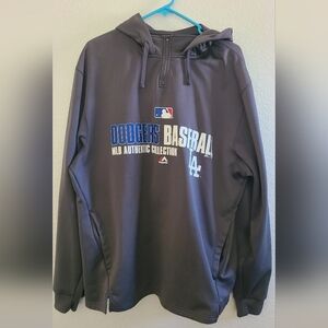 Majestic LA Dodgers Hoodie Mens Grey Large  1/8 zip MLB